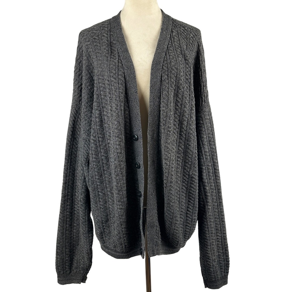 Vintage David Taylor Womens XL Gray Knit‎ Button Front Cardigan Sweater USA Made